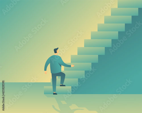 Self improvement - person climbing the big stairs