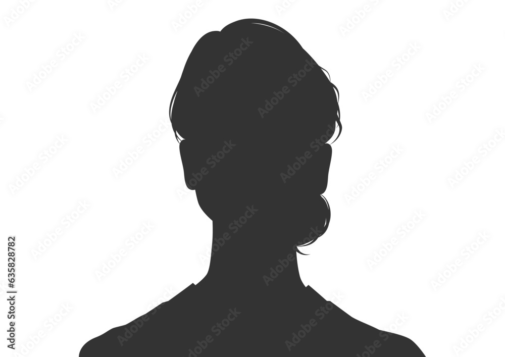 日本人女性の顔 正面 証明写真のシルエット 上半身 顔アップ バストアップのイラスト 日本人女性の顔 正面 証明写真のシルエット 上半身 顔アップ バストアップのイラスト