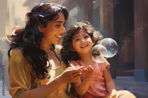 A Mother and Daughter Bonding Over Bubbles. A fictional character Created By Generated AI.