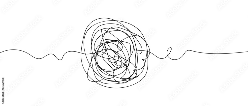 Handwriting doodles. Sketch. A ball of tangled doodles. Threadlike ...