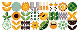  Geometric floral pattern. Scandinavian style. Ukrainian motifs. Natural organic flower plants, eco agriculture concept. Abstraction. Vector minimal illustration