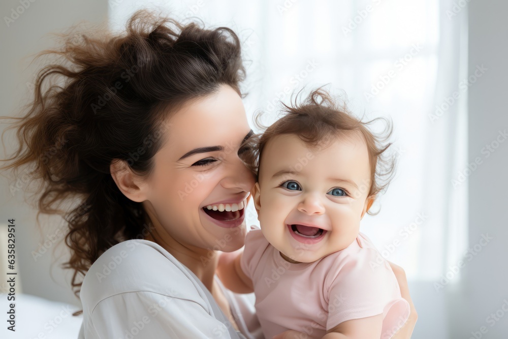 The Joy of Motherhood - A Baby Laughs as a Woman Holds Them. A fictional character Created By Generated AI. The Joy of Motherhood - A Baby Laughs as a Woman Holds Them. A fictional character Created By Generated AI.