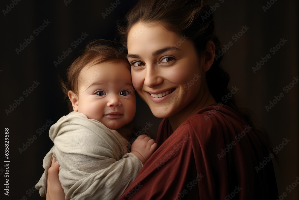 A Mother Holds Her Baby. A fictional character Created By Generated AI.
