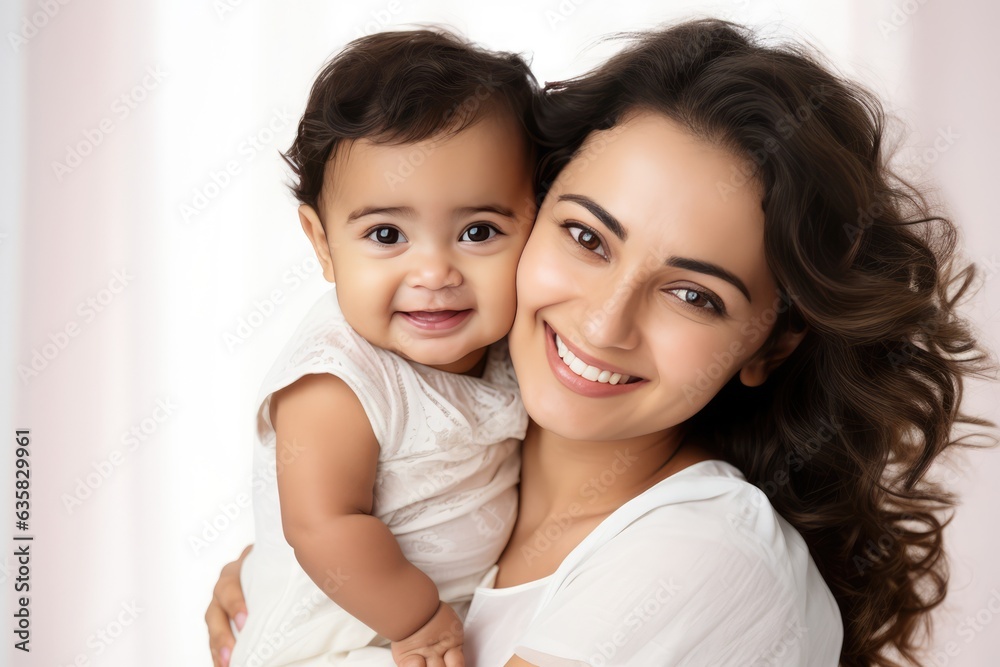 A Smiling Mother Holds Her Baby Close. A fictional character Created By Generated AI. A Smiling Mother Holds Her Baby Close. A fictional character Created By Generated AI.