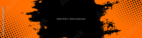 Grunge texture effect background. Distressed overlay rough textured. Abstract vintage monochrome. Black isolated on orange. Graphic design torn style concept for banner, flyer, brochure, or cover