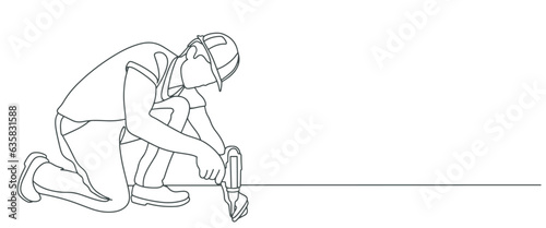 Building Construction worker line art style vector illustration