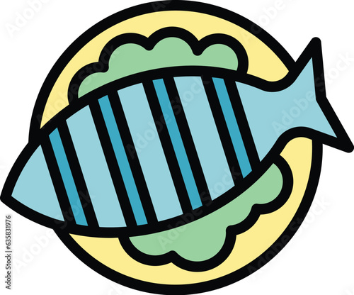 River fish bbq icon outline vector. Food chicken. Dish dinner color flat