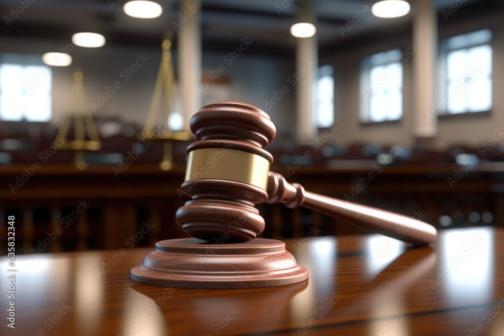 Judges gavel on wooden desk. Law firm concept. - obrazy, fototapety, plakaty 