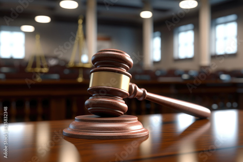 Judges gavel on wooden desk. Law firm concept. photo