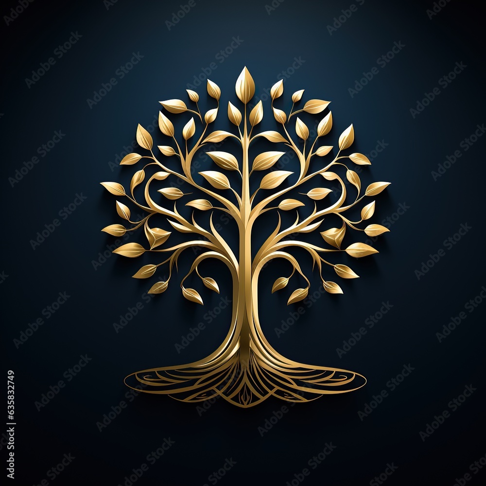 arbre de vie de couleur or avec un fond sombre - ia générative - ia