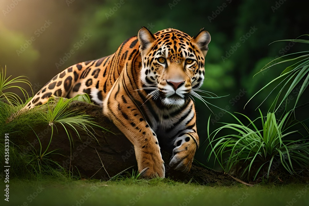 Majestic jaguar prowling through the jungle generated by AI tool