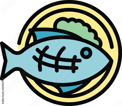 Fried fish icon outline vector. Food cuisine. Australian dish color flat