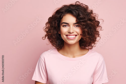 Beautiful Young Happy Italian Woman On Pink Background