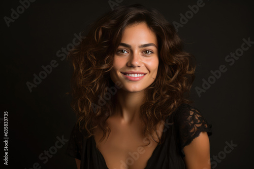 Beautiful Young Happy Italian Woman On Black Background