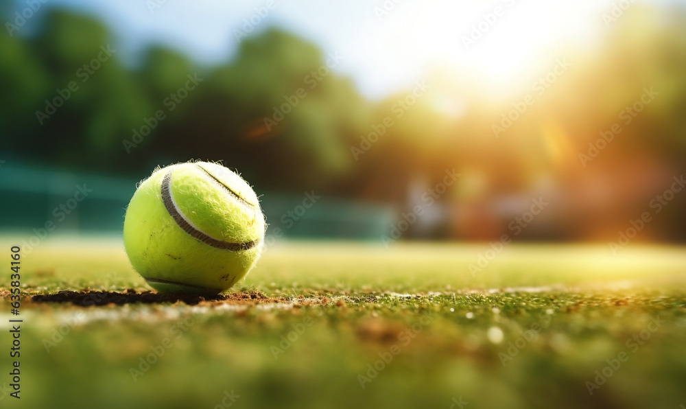 Close-up to a tennis ball on the court