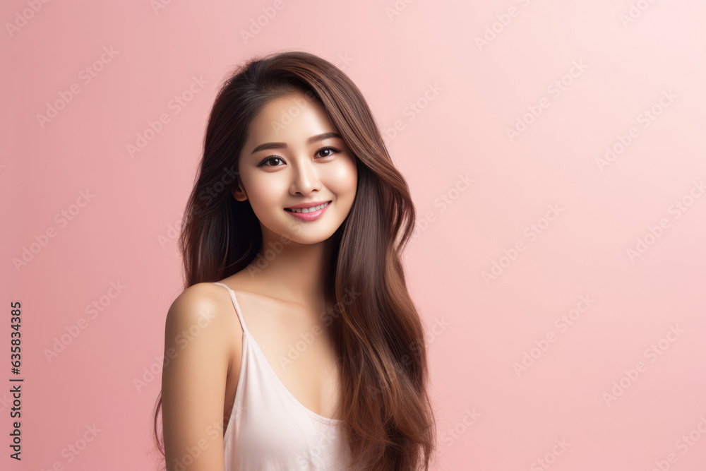 Beautiful Young Happy Thai Woman On Pink Background Beautiful Young Happy Thai Woman On Pink Background