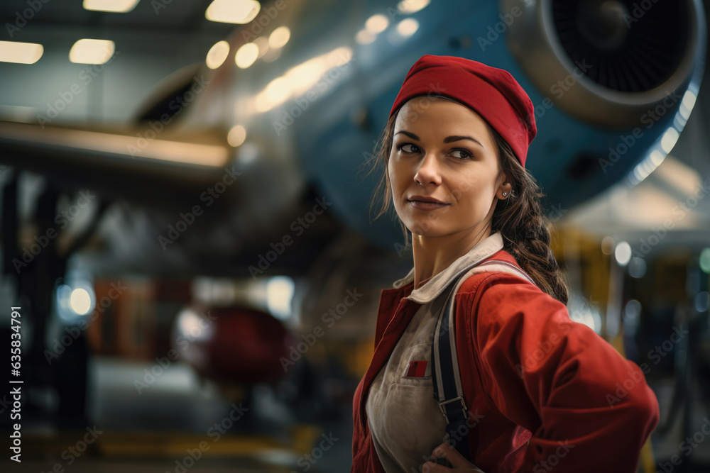 Woman Worker In The Background Aerospace Assembly Plant Woman Worker In The Background Aerospace Assembly Plant