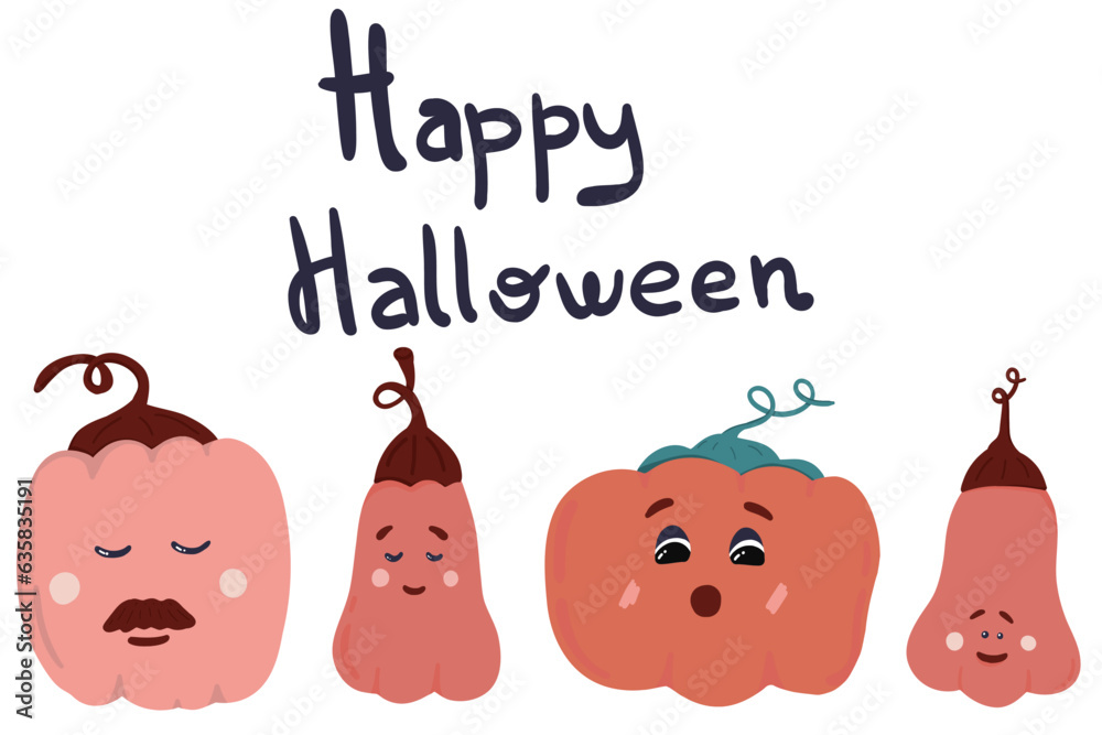 Happy halloween pumpkins hand drawn set Happy halloween pumpkins hand drawn set
