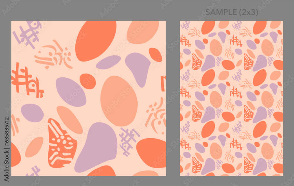 Abstract floral seamless patterns in orange colors