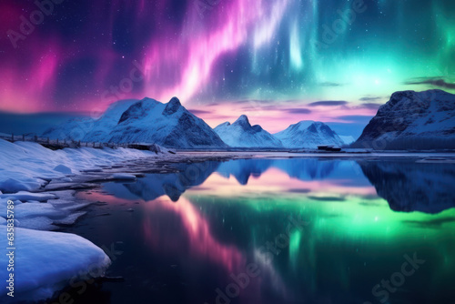"Arctic Landscape Mirroring the Aurora Borealis" 