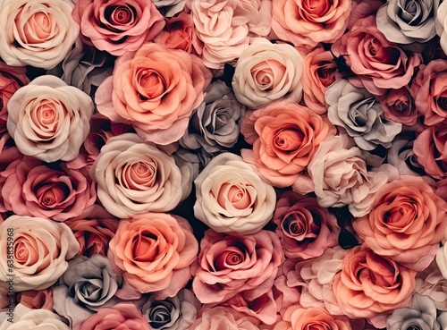 Pink roses background. Retro filter. SEAMLESS PATTERN. SEAMLESS WALLPAPER. Created with Generative AI technology.