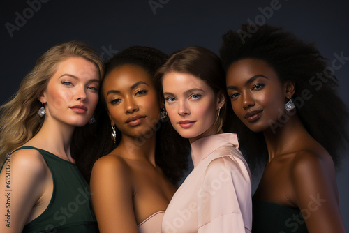 Generative AI portrait group of attractive female fashion models amazing appearance skin all races tones ethnicity