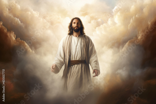 Jesus Christ in heaven surrounded by light embraced by heavenly atmosphere Image ai generated