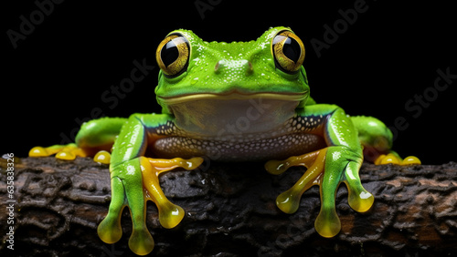 Green cute frog close-up