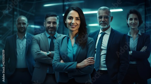 Portrait Team Group of smart and successful business people arms crossed in modern office, Diversity and Multi-ethnic Business Team colleague, community and happy. Business Financial,Generative AI