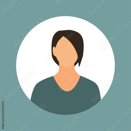Vector flat illustration. Stylish profile of a woman. Avatar, user profile, person icon, silhouette, profile picture. Suitable for social media profiles, icons, screensavers and as a template.