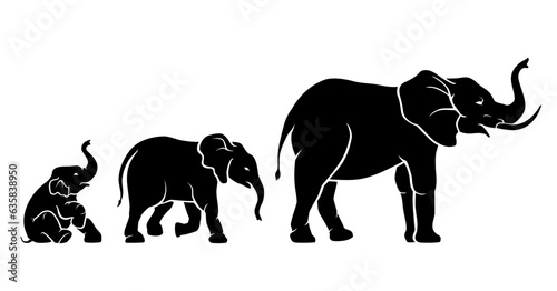 Elephant Growth Stages Silhouette, Large Mammal Illustration