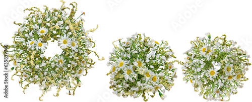 Wreaths made by artificial flowers and plants with transparent background