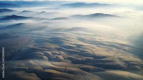 Beautiful winter landscape. Panoramic view above the clouds.