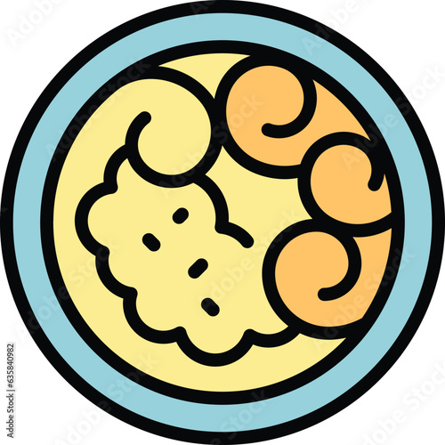 Top view dish icon outline vector. Azerbaijan cuisine. Arabian meal color flat