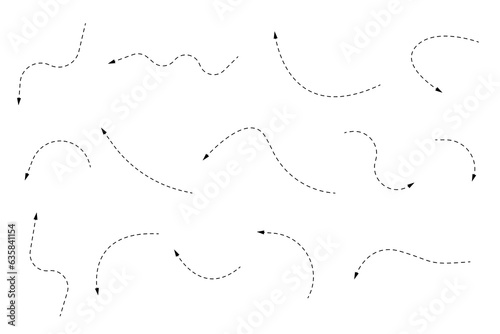 Black dotted hand drawn arrows. Arrow cursor icon. Vector pointers collection. Stock vector illustration isolated on white background.