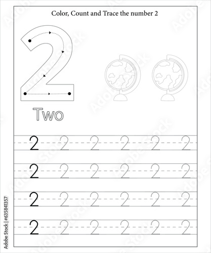 This engaging number worksheet helps children learn tracing and essential math skills