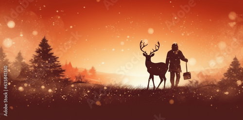 snow claus illustration santa card sleigh greeting vintage christmas reindeer. Generative AI.