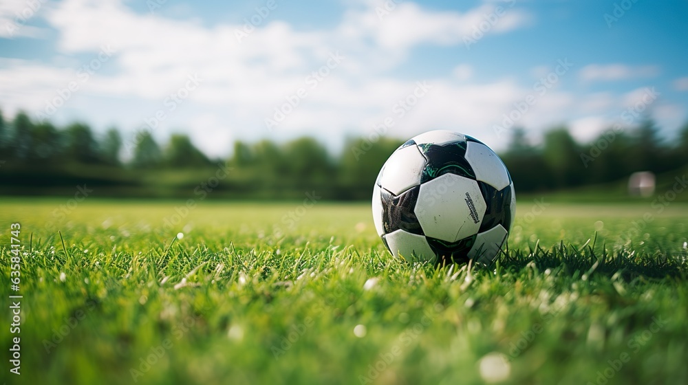 Fototapeta premium Soccer ball on grass made with Ai generative technology
