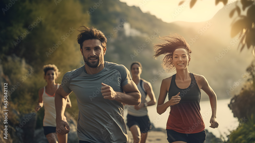Fototapeta premium Scenic Run with Friends AI