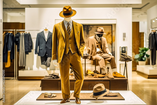 Vitrine de magasin pour homme - Boutique de mode masculine dans une galerie marchande - Générative IA photo