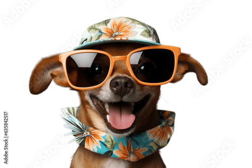 Happy Dog Wearing Summer Hat and Sunglasses Isolated on a Transparent Background. AI © Usmanify