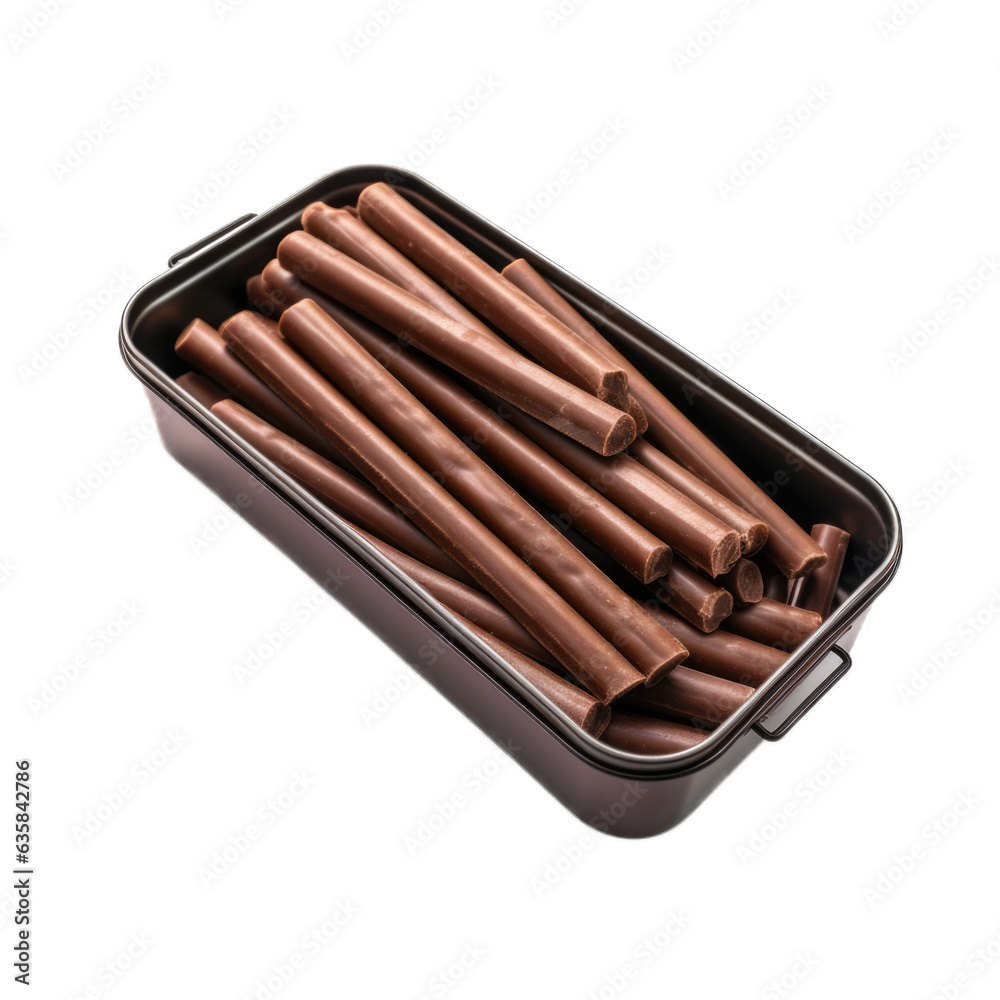 Chocolate sticks in a lunchbox top view isolated on transparent background. Generative AI Chocolate sticks in a lunchbox top view isolated on transparent background. Generative AI