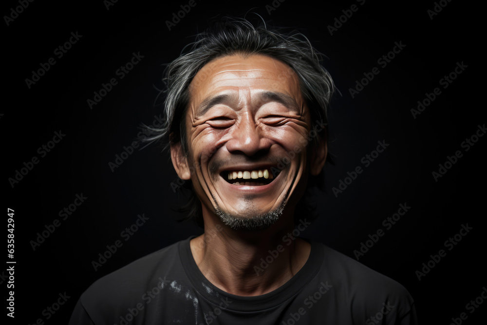 Obraz premium Happy Japanese Man On Black Background