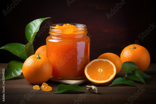 a jar of orange jam on background