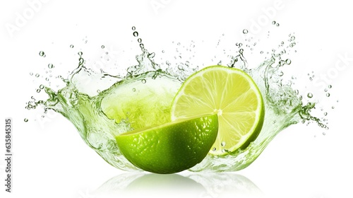 Lime with water splash on white background, Generative AI