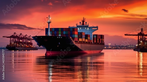 Container cargo ship full load in the port 