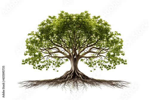 Tree with Elaborate Root System, Isolated on Transparent Background. AI