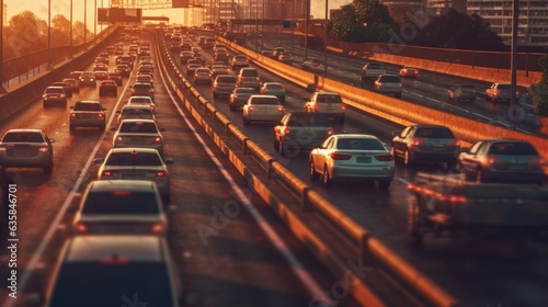 Top view of traffic jam in the busy road of the city 