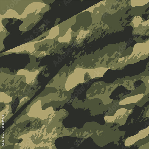 Camouflage seamless pattern. Trendy style camo  repeat print. Vector illustration. Khaki texture  perfect for military army design.