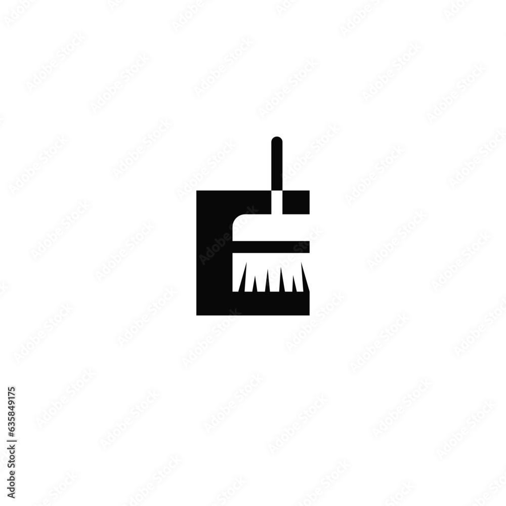 E letter and broom logo design combination. E letter and broom logo design combination.